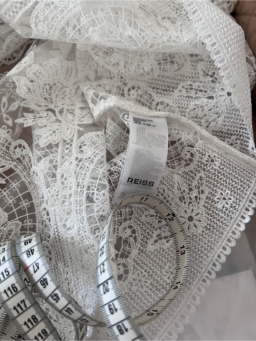 Reiss Ivory Demi Sheer Lace Tie-Neck Blouse, 2 4 6 8 - Picture 7 of 12